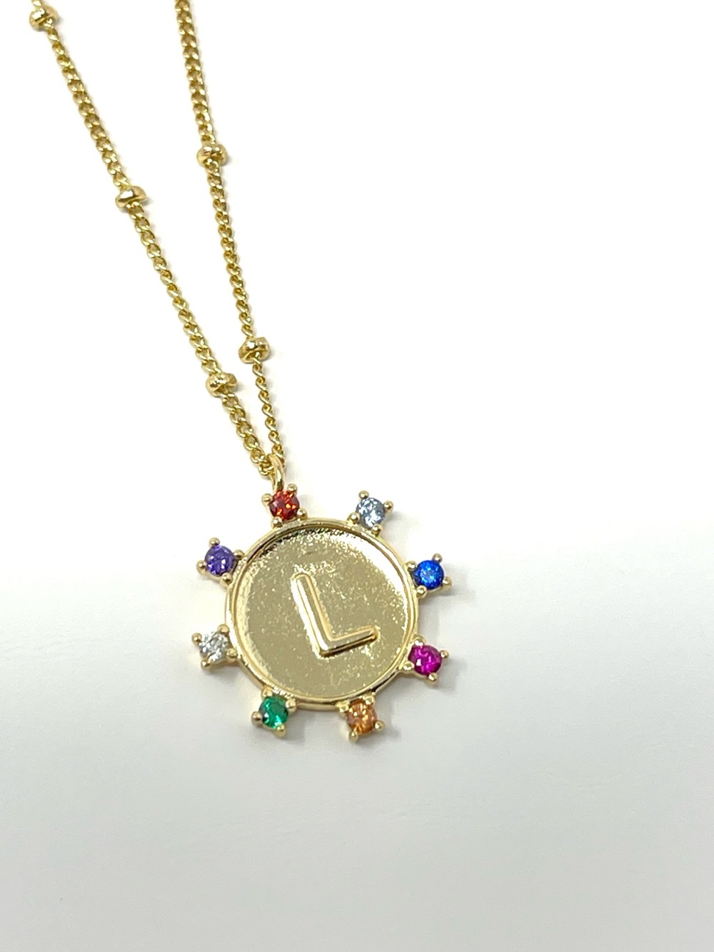 New Anthropologie x CAI Sunburst Stone Initial Necklace L